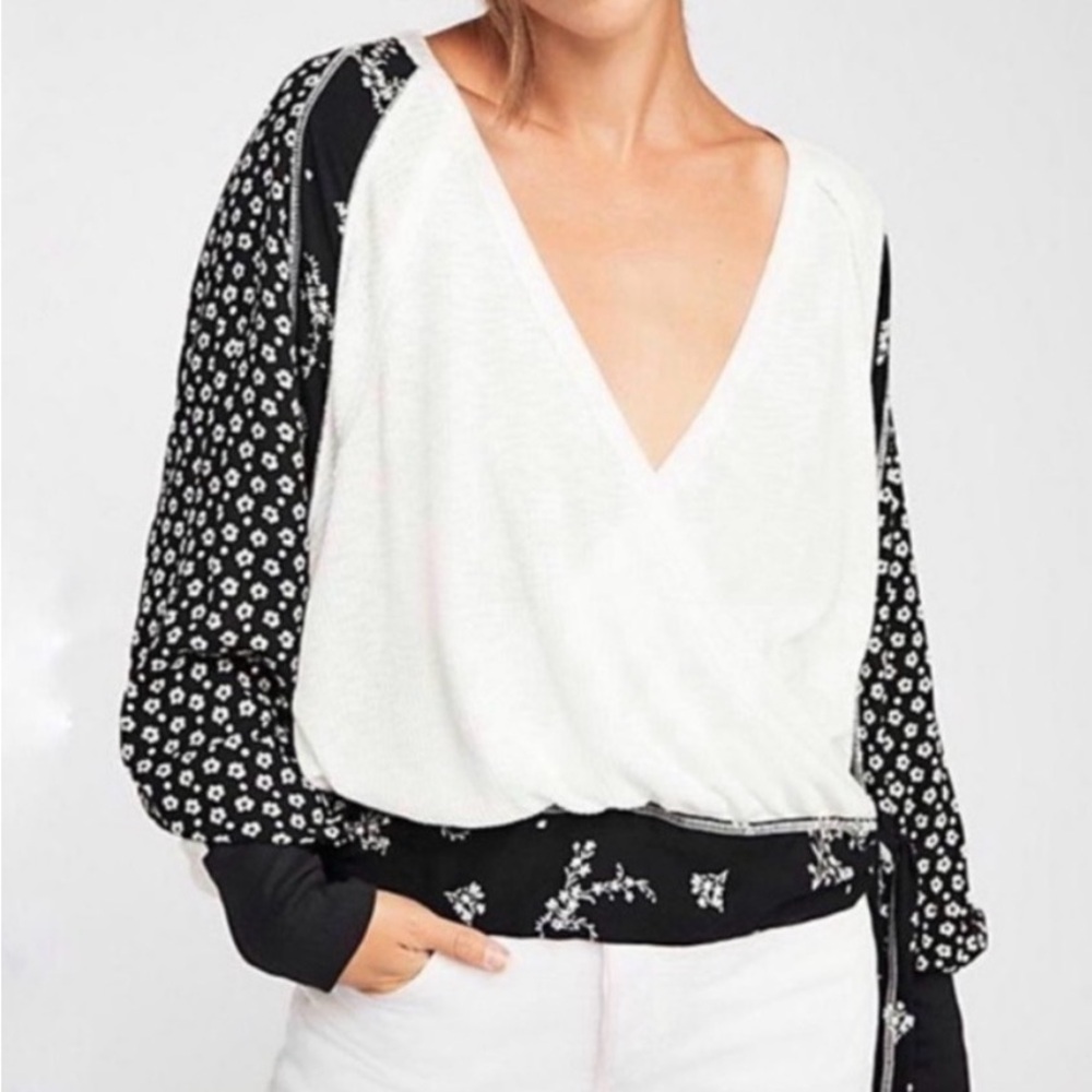Free People Thermal and Floral Wrap Top